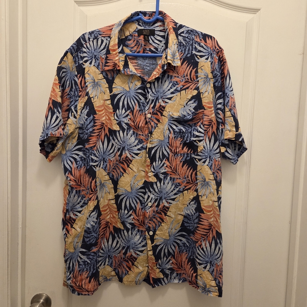 Linen club room 100% linen button down men's short sleeve shirt XXL palm
